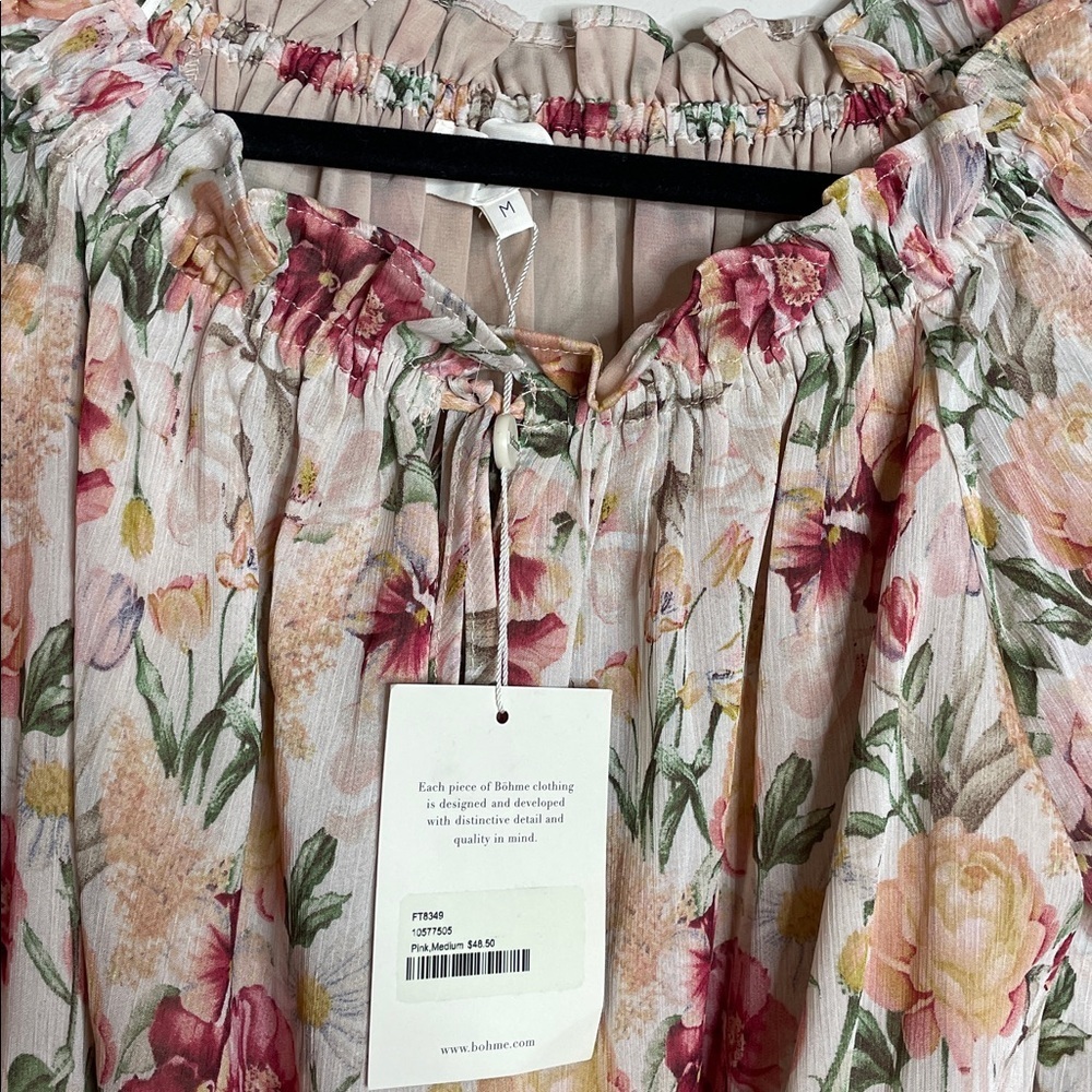 Bohme | Women’s Floral Sheer Puff Sleeve Off Shoulder Top Size Medium NWT - Picture 4 of 6